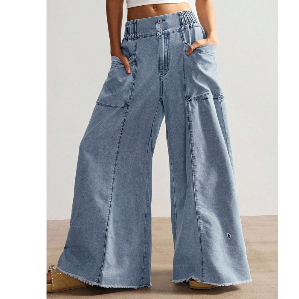 Light Wash Stretchy Waist Wide leg Denim Pants jeans - Picture 1 of 9